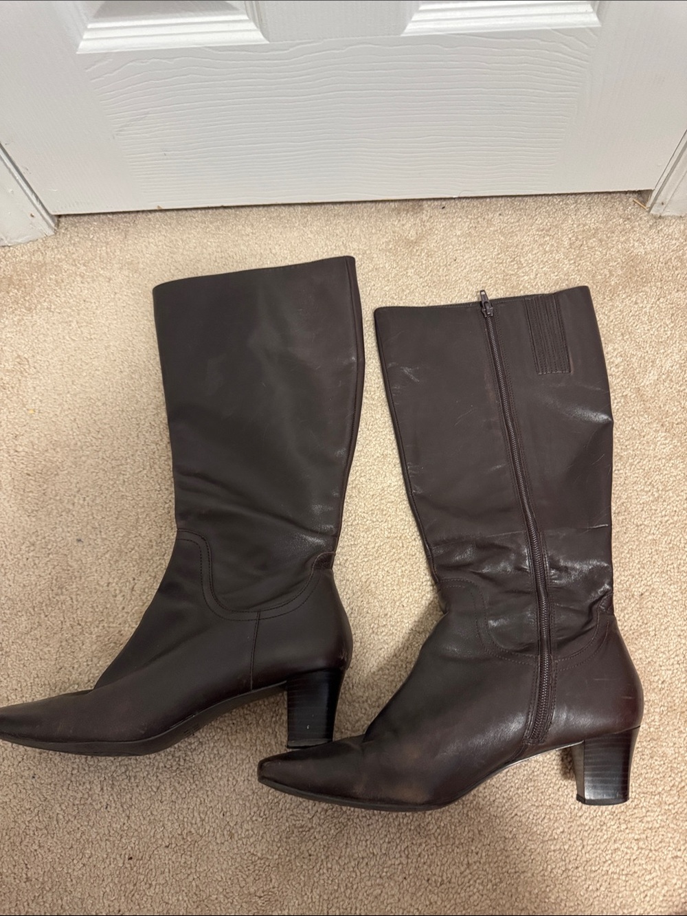 Alex Marie Dark Brown Leather Mid-Heel Knee Boots